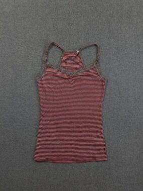 Vintage Y2K Guess Jeans Red & Gray Striped Tank Top Cami with Lace